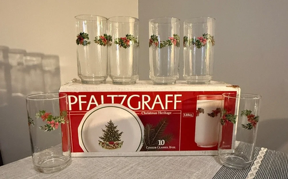 🎄 Pfaltzgraff Christmas Heritage Libbey Glasses Lot of 6 - 16oz Holiday 🎄